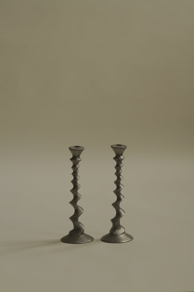 Pair of Post-Modern Cast Aluminium Candlesticks