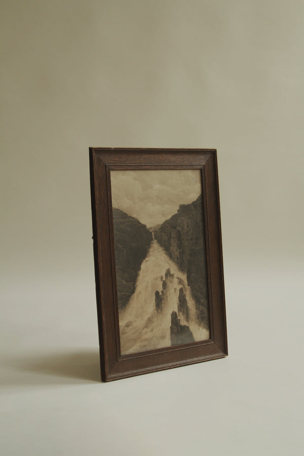 Lithograph of Valley in Glazed Stained Wood Frame