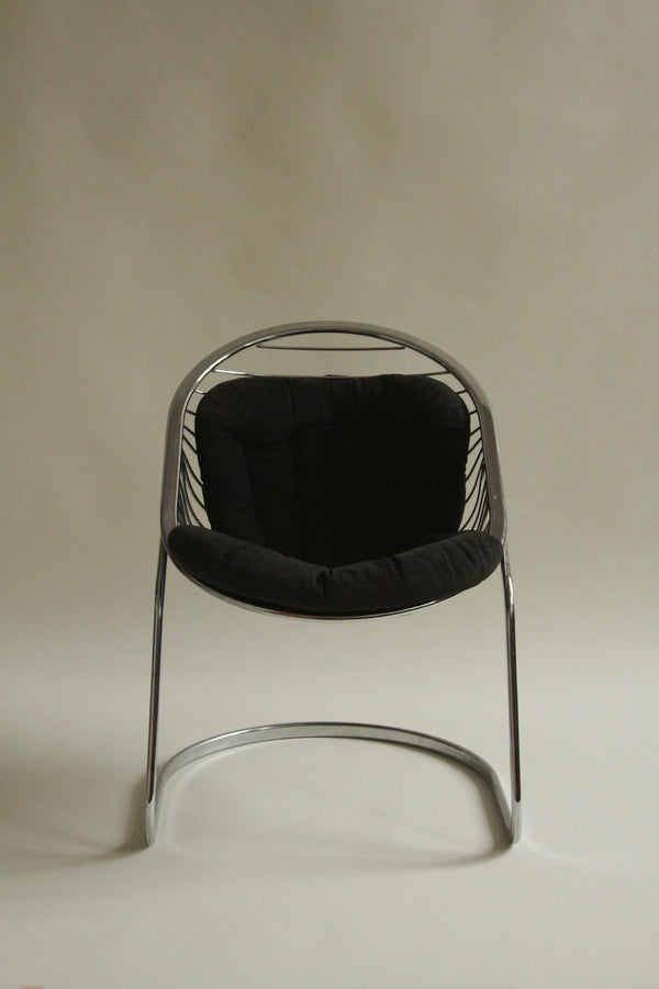 Chrome Chair with Velvet Cushion, c1970