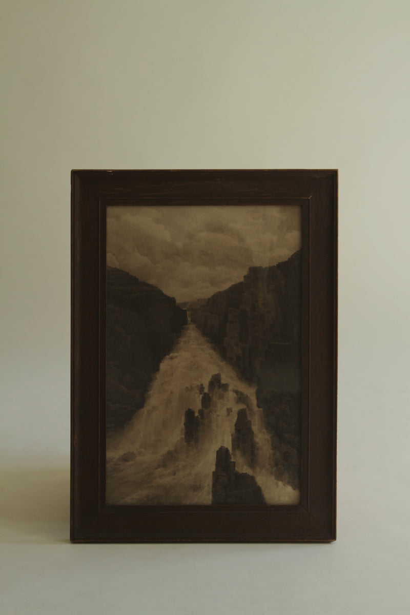 Lithograph of Valley in Glazed Stained Wood Frame